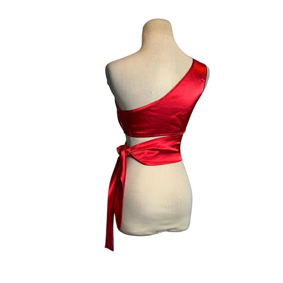 Shein Red Calvaya One Shoulder Tie Side Satin Top size XS - Picture 2 of 13